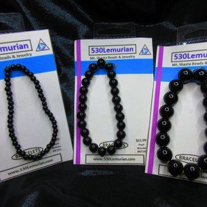 Black Glass Pearl 7" Stretchy Bracelet Lot Of 3 Different Bracelets